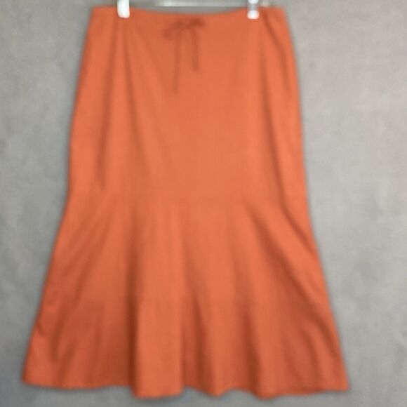 Minimalist Boho Linen Rayon Blend Maxi Skirt Women Sz 12 Orange Tiered Pull On - Picture 1 of 14